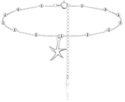Zolkamery Chaîne de cheville pour femme en argent 925, étanche, bracelet de cheville en argent sterling 925, bracelet de cheville d'été avec étoile de mer/papillon, bracelet de cheville réglable 22 +