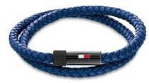 Tommy Hilfiger Jewelry Pulsera para Hombre con Cuero Trenzado Azul de Doble Vuelta - 2790613S