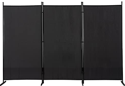 Mingone Raumteiler Trennwand Extralanger Paravent 3-TLG. Sichtschutz Faltbar mit Metallrahmen Polyester-Mischgewebe für Wohnzimmer, Schlafzimmer, Küche, Büro, Balkon, Garten, Schwarz, 260x176cm