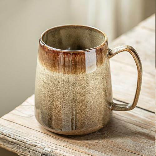 24 oz Large Ceramic Coffee Mug with Big Handle, Handmade Kiln Glazed Large Coffee Mug Tea Cup, Novelty Mug,Unique Uneven Surface for Office and Home,Microwave and Dishwasher Safe (Brown)