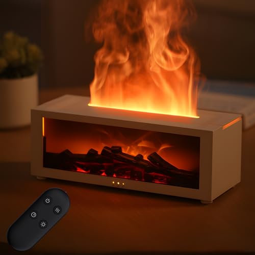 QKTYB Flame Diffuser for Home, 3D Fireplace Diffuser Essential Oil 7 Colorful Auto-Off Protection Fire Aromatherapy Diffuser with Timer for Office Bedroom