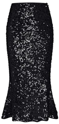 GRACE KARIN Damen Pailletten Party Rock Elastische Taille Meerjungfrau Bodycon Rock Schwarz L