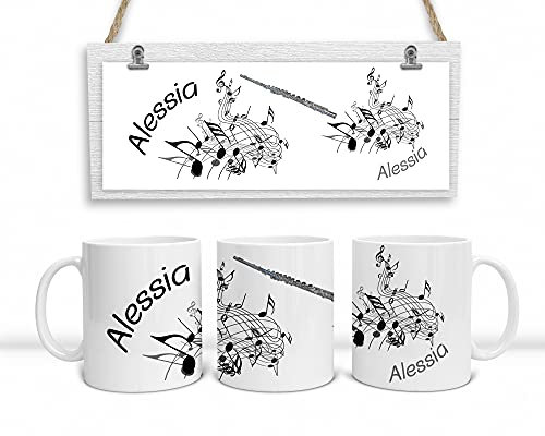 Personalisierte Musiker-Tasse Querflöte – Tasse mit Noten, Querflöte und Namen - Ideal für Flötisten - Geschenkidee für Musiker in drei Farbvarianten
