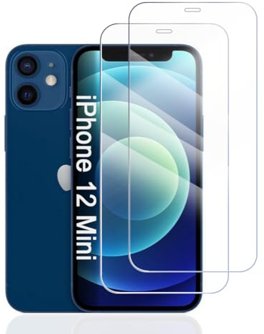 Hhfcryst Protector Pantalla para iPhone 12 Mini, 2 Unidades Cristal Templado, Dureza 9H, No Astilla, Cobertura Total,Transparencia HD