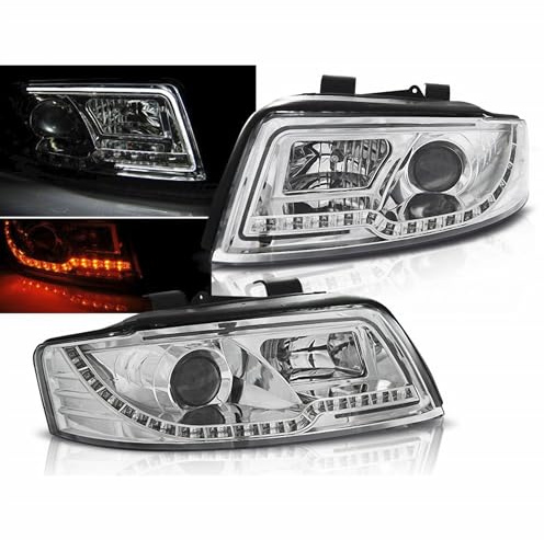 LED Tube Light Scheinwerfer Set Chrom für Audi A4 B6 2000–2004 mit LED Blinker