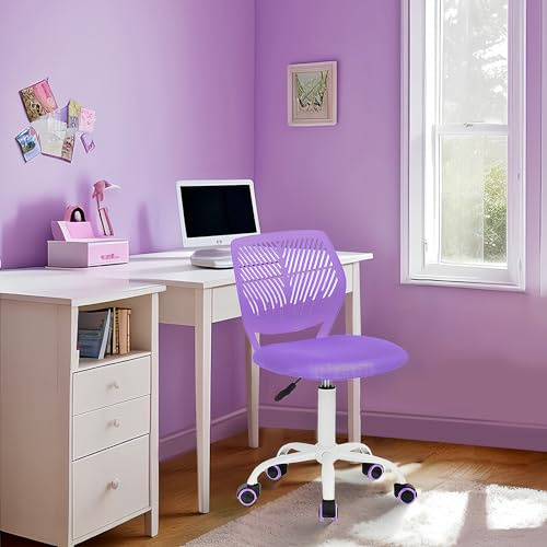FurnitureR Kinder Schreibtischstuhl, höhenverstellbarer Drehstuhl mit kleinem Loch Rückenlehne Design, passend für Kinderzimmer oder Arbeitszimmer, lila