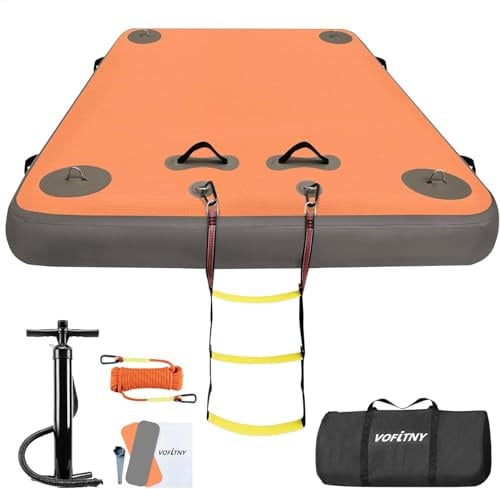 VOFiTNY Inflatable Floating Dock Swim Air Platform Island Raft Mat for Lake Beach Ocean with Rope Ladder, Non-Slip Surface (8ft x 6ft x 6in, Gray)