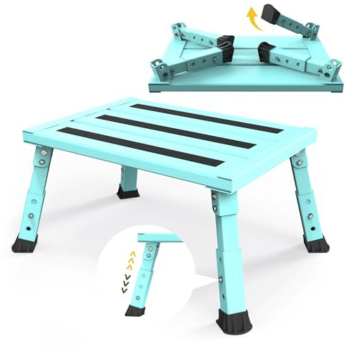 XARILK Aluminium Klappstufe Trittstufe,300KG belastbar, 3-stufige höhenverstellbarer Tritthocker, Breite Anti-Rutsch Fläche,Für Wohnmobile, Garten & Hundetreppe,Leicht & klappbar(Grün)