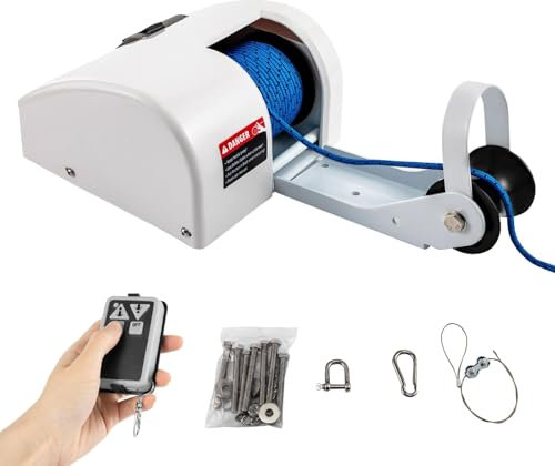 AXGCAA Electric Anchor Winch, 12V Marine Anchor Winch with Remote Control, Boat Anchor Windlass Kit with 100ft Braided Blue Line, Heavy Duty Towing Winches, for Boats with an Anchor Weight of 20lbs