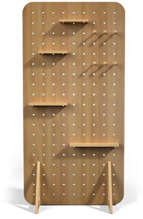 CVERTHAF Pegboard-Raumteiler-Paneel, Sichtschutz aus Holz, Einzelpaneele, Raumteilerwand für Schlafzimmer, Schmuck, Kunsthandwerk, Ausstellung, Einzelhandel (Holzfarbe, 160 x 80 cm)