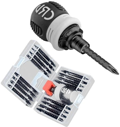 Nicear 26-in-1 Short-Handle Ratchet Screwdriver Set Compact Magnetic Chrome-Vanadium Steel Multi-Bit Set for Tight Spaces 9-13cm Adjustable Drive with 3-Speed ??Switch