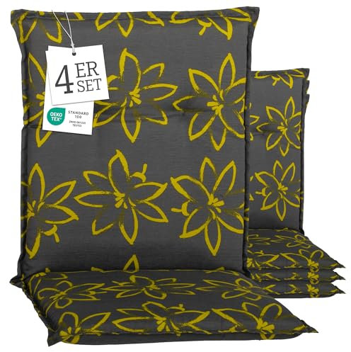 Beo® Barcelona Niedriglehner Gartenstuhlauflagen 4er Set | Hochwertige Sitzkissen Outdoor | Waschbar, UV-beständig, Atmungsaktiv | Made in EU, Öko-Tex Standard