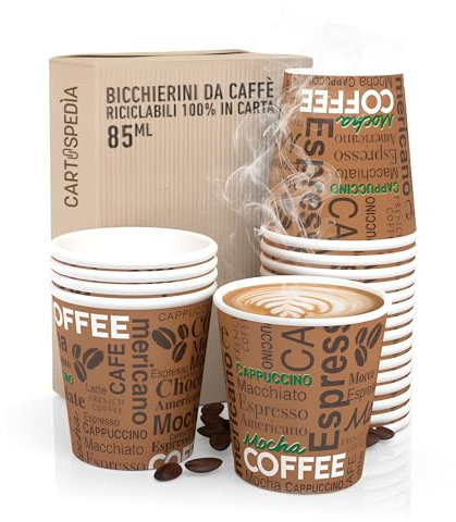 CARTOSPEDÌA – 1000 Bicchierini Caffè Carta, 75 ml, Bicchieri Caffe Monouso Biodegradabili per Espresso, Accessori Caffe indispensabili, Espresso Cup Made in Italy 100%, Colore Brown