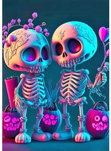 JICFDAO 5D Diamond Painting Tete de Mort 30x40cm Broderie Diamant Crane Diamond Painting Halloween Peinture Diamant Adulte Canevas Kit Complet Adulte Cristal Art Kit pour Décoration Murale Maison