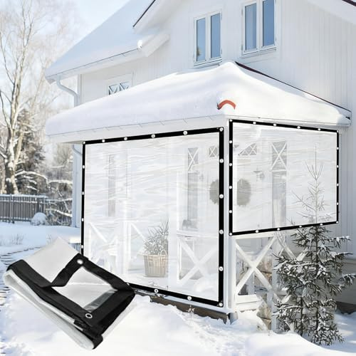 Transparent PVC Plane Seitenteile Outdoor Wetterfeste Vorhänge Pergola Pavillon Seitenwände mit Ösen, für Garten Terrasse Veranda Balkon (2x2.5m)