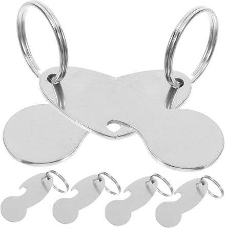 HOUDERCO Einkaufswagenchip Silber Edelstahl Schlüsselanhänger | Abnehmbare Wagenöffner, als Schlüsselanhänger Nutzbar, 6 Stück, Kleine Metallmarken für Einkaufswagen