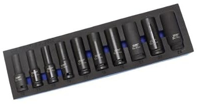 US Pro Deep Impact Socket Set, 1/2-inch Drive, 10 Pieces, 10-24mm, Chrome Molybdenum Steel