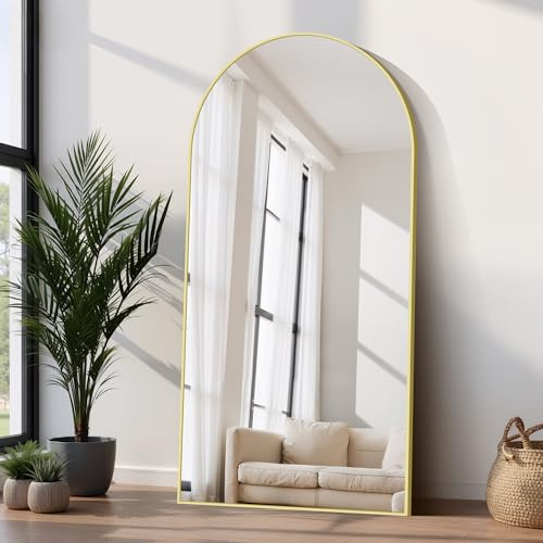 COFENY Bogen Ganzkörperspiegel, 198 × 96 cm Spiegel Groß mit Goldrahmen, Groß Spiegel Wand zum Stehen, Anlehnen oder Hängen, Stand Spiegel für Schlafzimmer, Wohnzimmer