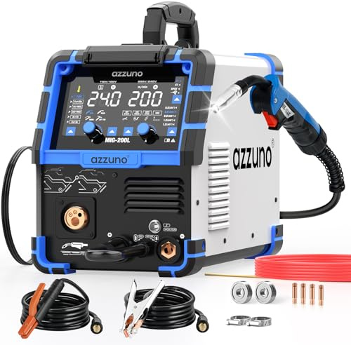 AZZUNO Aluminum MIG Welder 200A 110V/220V, 8 in 1 Multi-process Welder Machine Aluminum MIG/Gas MAG/Gasless Flux Core MIG/Gas MIG/Spot MIG/Spool Gun Compatible/Lift TIG/Stick Welding