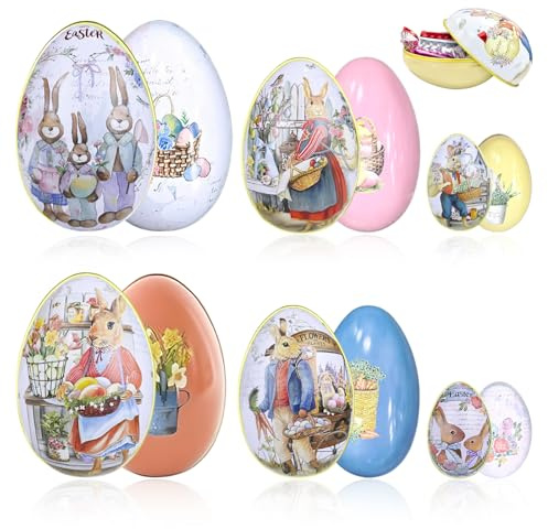 QIANAI Ostereier Keksdose Metall, 6 Stück (2 kleine + 2 mittlere + 2 große) Oster eier Süßigkeiten Kasten, Ostereier Metalldosen Keksdose, Ostern Bonbon Blechdosen, Ostern Plätzchendose Weißblech