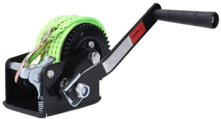 Xzcvalimn 600Lbs Hand Crank Winch with 5M Polyester Strap and Hook, Dual Way Ratchet Heavy Duty Manual Winch for Trailer Boat Yacht Towing and Recovery