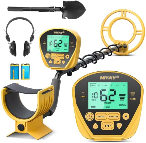 Metalldetektor Profi mit Pinpointer - 5 Modi, Wasserdicht, LCD Display, Metal Detector Set (Gelb)