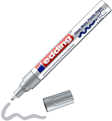 edding 750 Glanzlackmarker - silber - 1 Lackmarker - Rundspitze 2-4 mm - Lackstift für Glas, Stein, Holz, Kunststoff und Papier - wasserfest, stark deckend