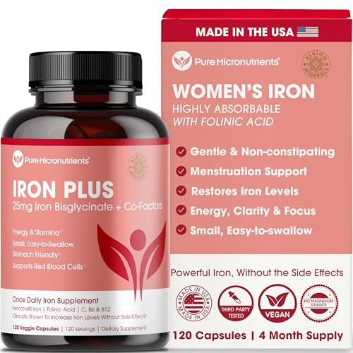 Iron Supplement for Women, Gentle Iron Bisglycinate 25mg, 120 Count