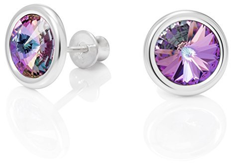 Damen Ohrstecker Aus 925 Sterling Silber Mit Kristallelementen Rund Und Mehrfarbig