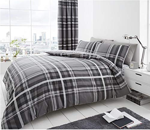 Gaveno Cavailia Luxury NEWTON TARTAN CHECK Bed Set with Duvet Cover and Pillow Case, Polyester-Cotton, Grey, Double