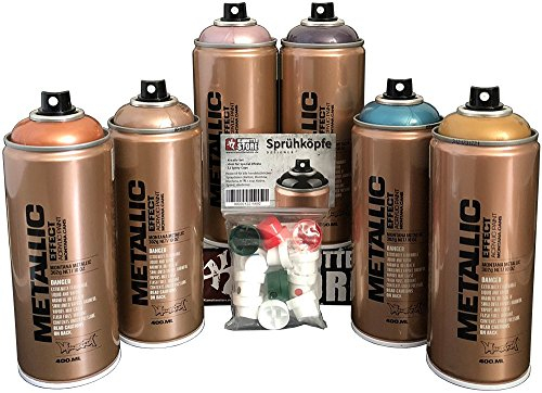 Metallic Box 6 x 400 ml Set di bombolette spray con effetto metallizzato, rosa, oro, blu, rame, prum, champagne + testine di ricambio