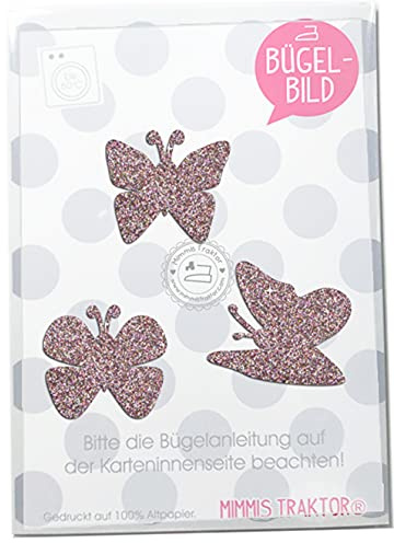 GLITZER Bügelbild 3 Schmetterlinge Aufbügler Applikationen Bügelsticker für Stoffe Textilien Kinder zum Aufbügeln Flicken
