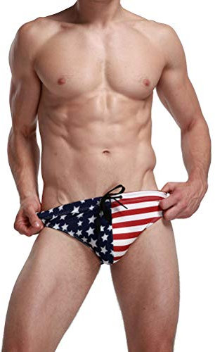 TENDYCOCO Costume da Bagno da Uomo, Bandiera Americana, Slip a Vita Bassa, Slip Bikini a Triangolo