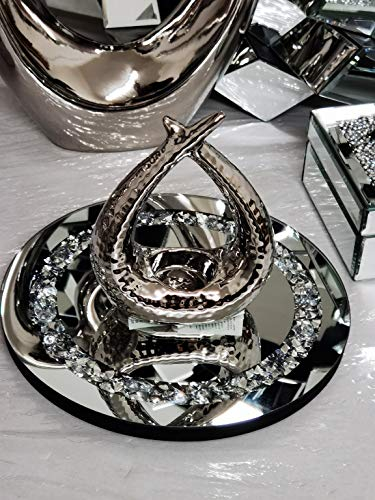 DEENZ 20cm Round Diamante Mirrored Crystal Candle Plate Candle Holder Loose Jewel Candle Holder an Elegant Addition to Your Home- Best Gift