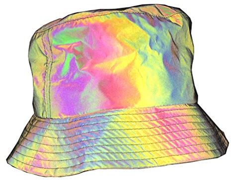 NewL Damen Regenbogen Reflektierender Fischer Bucket Sun Glow in The Dark Hut, Grau, Einheitsgröße, grau, Einheitsgröße