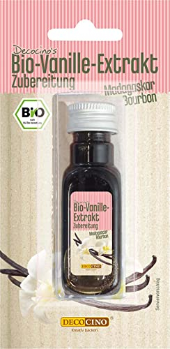 DECOCINO Bio Vanille-Extrakt (20 ml) natürlicher Vanille Geschmack ohne Alkohol, aus echter, veganer Bourbon Vanille –zum Würzen & Verfeinern von Kuchen, Torten & Getränken
