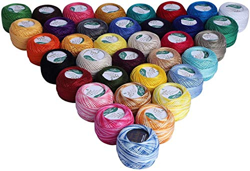 Häkelgarn aus Baumwolle und Perlenfäden, 10 Gramm/85 Meter für Projekte, Decken, Handschuhe und Applikationen (40 Stück)