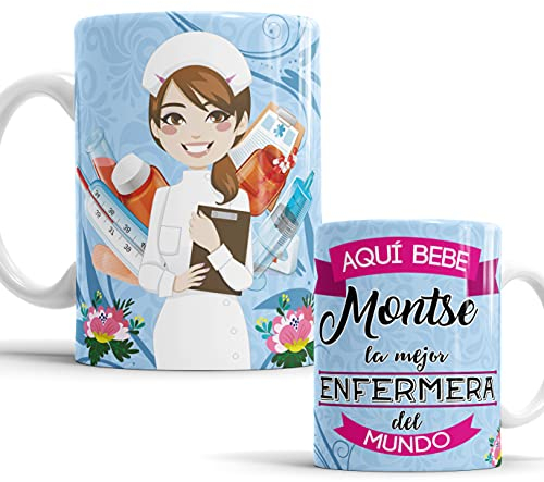 OyC Original y Creativo Taza Aquí Bebe la Mejor Enfermera del Mundo/Super Enfermera - Personalizada Con Nombre - Cerámica 350 ML
