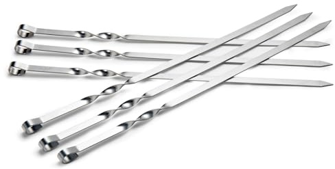 IMEEA Kabab Skewers Flat Metal Barbecue Skewer 21.7/55cm Stainless Steel Shish Kebab Sticks Wide Reusable BBQ Grilling Skewers, Set of 6