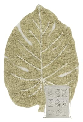 Lorena Canals - Waschbarer Teppich für das Kinderzimmer. Kollektion Mini Monstera in Natur- und Olivefarbe - handgefertigt mit natürlicher Baumwolle und ökologischen Farbstoffen - Größe: 75x100 cm