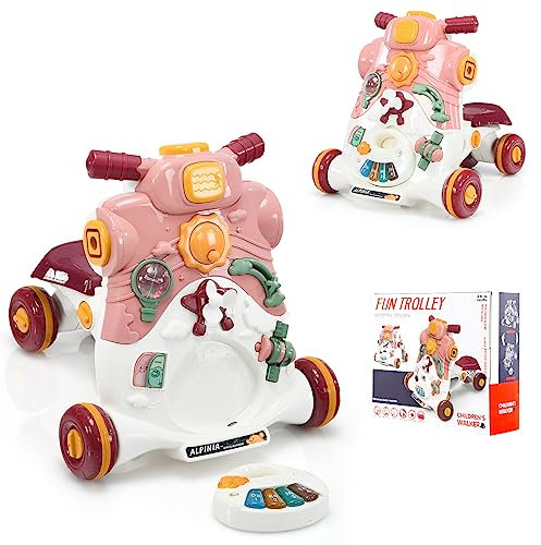 COSTWAY 3 en 1 Trotteur Bébé Évolutif avec Lumière et Musique, Voiture à Enfourcher Polyvalente avec 4 Roues Antidérapantes, Développement de l'Intelligence, Panneau de Jeux Détachable, 6-36 Mois