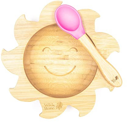 Wild & Stone | You are My Sunshine Baby Suction Bowl and Matching Spoon Set | Eco-Friendly Bamboo Baby Plate | Detachable Suction Base (Baby Pink)