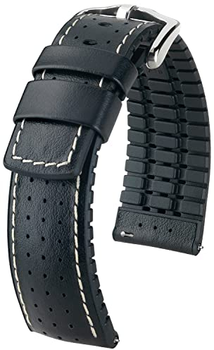 HIRSCH Uhren-Band Tiger L - modisches Premium-Lederband für Deine Armbanduhr - Schwarz - 22 mm