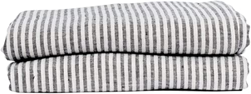 My Linen Home Bettlaken aus 100% Stonewashed Leinen Streifen, 200x260cm I Hypoallergen, Temperaturregulierend, Atmungsaktiv I Sanft, weich selbst zur empfindlichsten Haut I Für alle Jahreszeiten