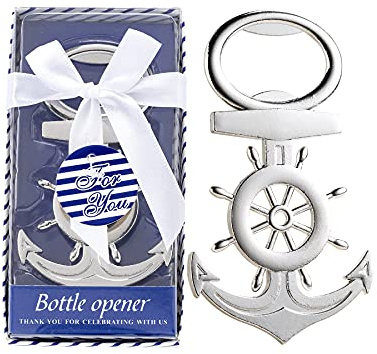 48 abrelatas de botella con diseño de ancla para temática náutica, regalos de boda, decoraciones de despedida de soltera o recuerdos de fiesta de baby shower para invitados con paquete individual