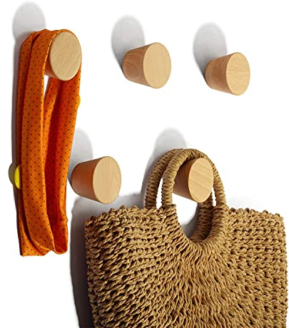 EAHOME Wooden Coat Hook, 5 Pcs Wood Wall Hook Wall Mounted Wall Hanger Hat Hook Wood Coat Peg Coat Hanger for Hanging Clothes/Hat/Scarves in Bedroom/Living Room/Hallway Dot Hook Beech