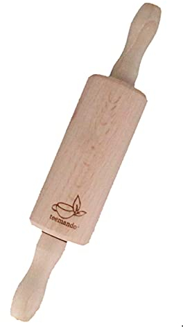teemando® Marken-Holz-Teigrolle für Kinder, 26 cm, drehbare Achse, Marzipanrolle, einfaches ausrollen Mit dem Mini-Nudelholz, Naturprodukt aus Europa