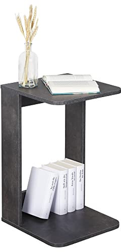 RICOO Kleiner Beistelltisch Holz 39 x 62 x 39 cm Couchtisch klein in Betonoptik Grau – WM044-BG, Konsolentisch, Wohnzimmertisch für Couch, Kleiner Tisch, Mini Tisch klein, Sofatisch in C-Form