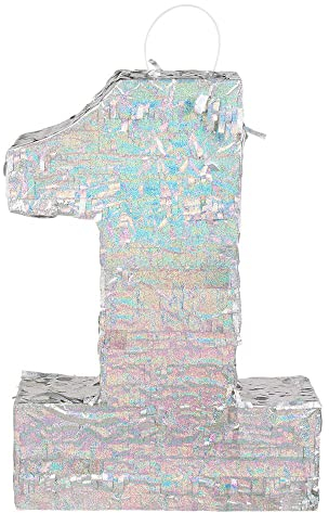 Boland - Zahlen Pinata, Größe 40 x 28 x 8 cm, holografische Ziffer, Nummer, Silber, Jubiläum, Geburtstag, Dekoration, Party-Spiel