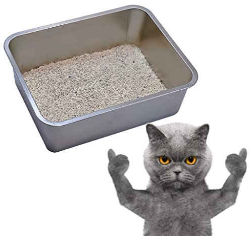 KUNWU Maison de Toilette en Acier Inoxydable pour Chat, Chien et Lapin, résistante à la Corrosion, Taille XL (60 x 40 cm), 15 cm de Profondeur